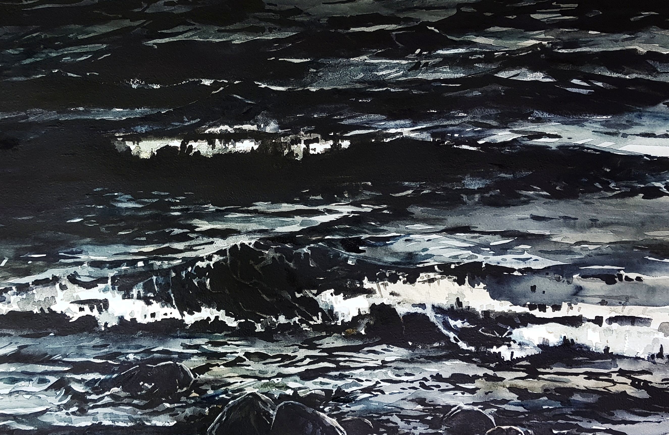 Natt. Akvarell av Elisabeth Biström.