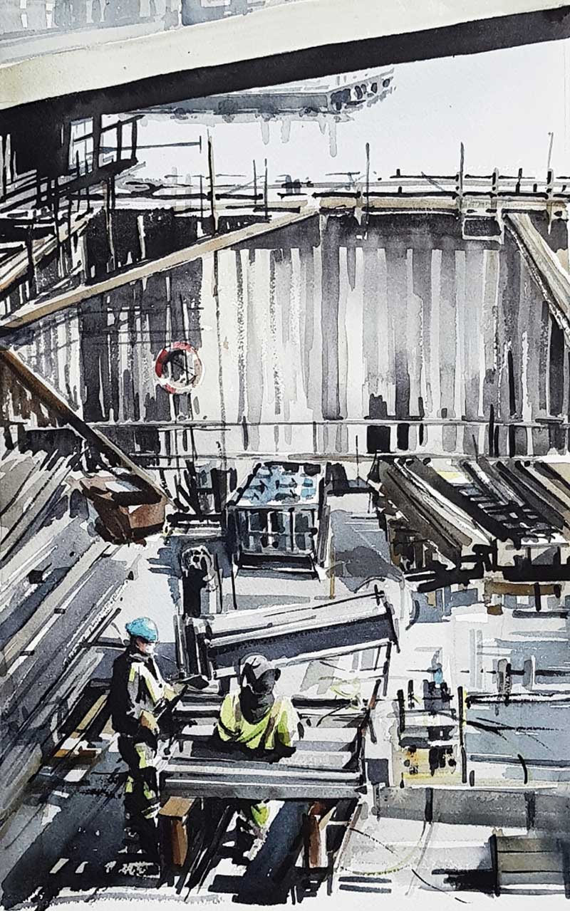 Slussen akvarell Elisabeth Biström