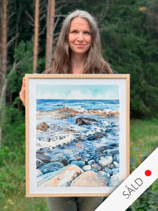 Elisabeth Biström med akvarellmålningen "Sjunde vågen"