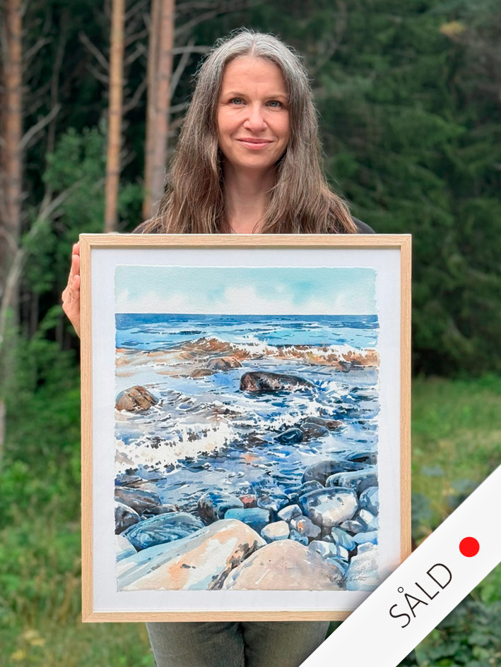 Elisabeth Biström med akvarellmålningen "Sjunde vågen"